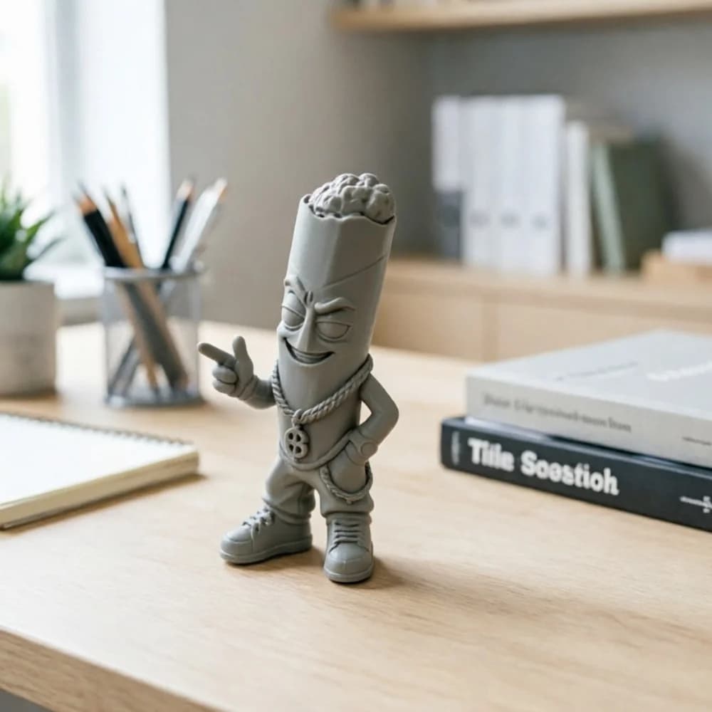Trendy Grey Plastic Art Figure Small 3D Model Ornament Stylish Pop Culture Statue For Shelf Display