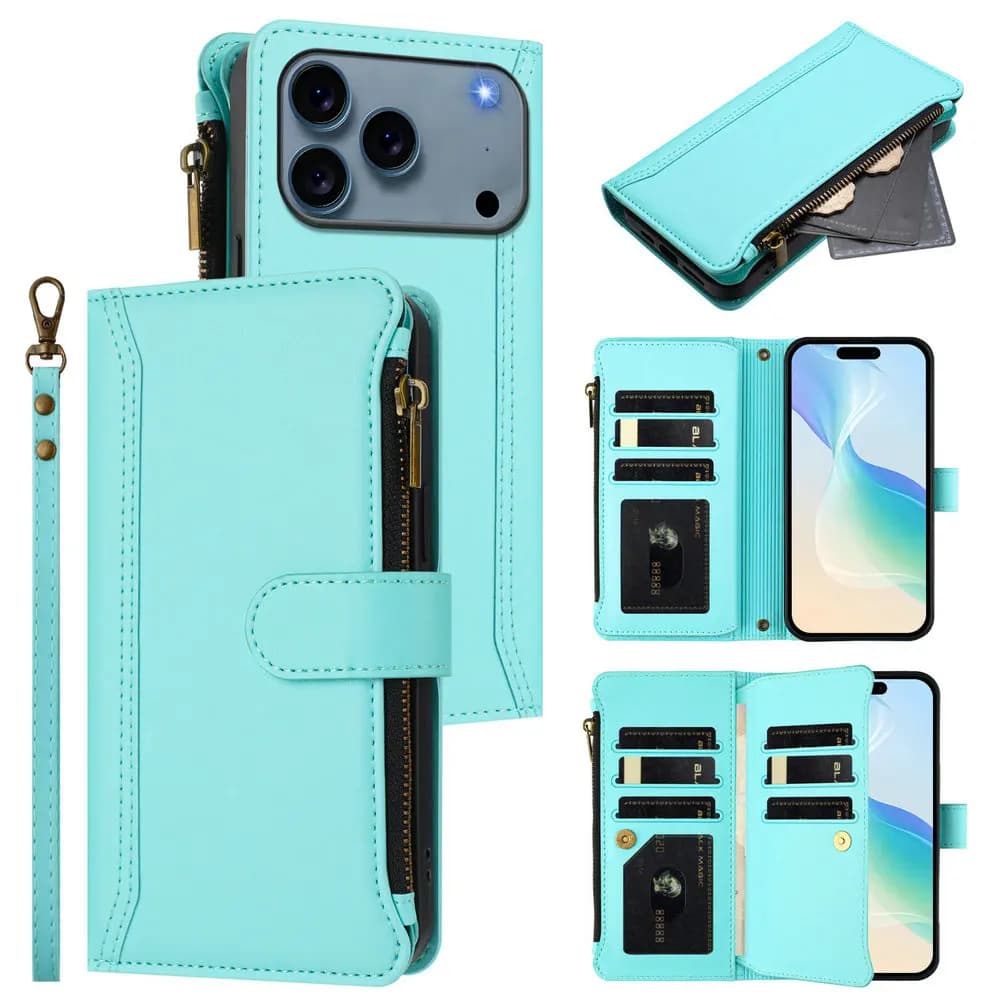 Crossbdoy 9-Card Zipper Leather Case For iPhone 17 Pro Max 5G Wallet Funda For iPhone 17E Case iPhone Air 17 Pro Luxury Cover