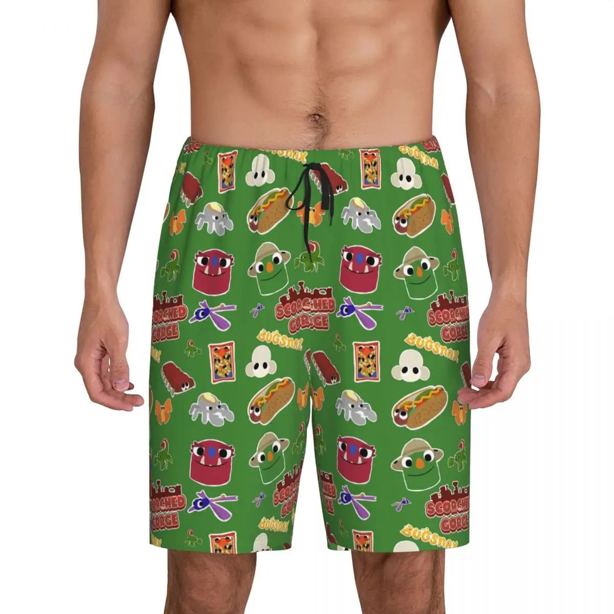 Custom Bugsnax Fan Art Scorched Gorge Bookbag Short Pajama Pants Men Sleepwear Sleep Lounge Bottom Shorts Sleeping Pants