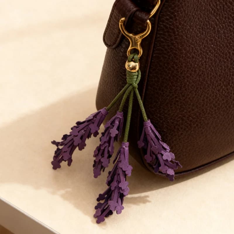 Ciondolo borsa lavanda Moda creativa fatta a mano in pelle Portachiavi fai da te Regalo per gli amici Accessori di abbigliamento squisiti Ciondolo borsa