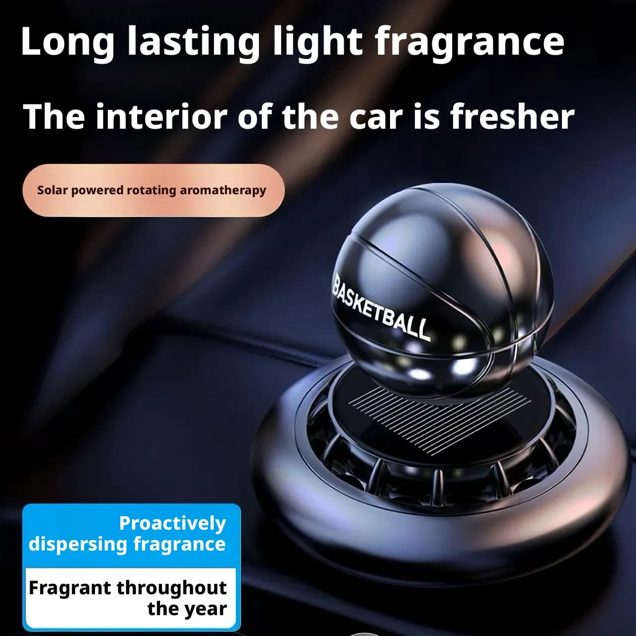 Deodorant for Auto Rotante a Energia Solare, Perfume Duraturo, Delete Odori, Ornament in Shape of Basketball for Vehicles, Without Chemical Products