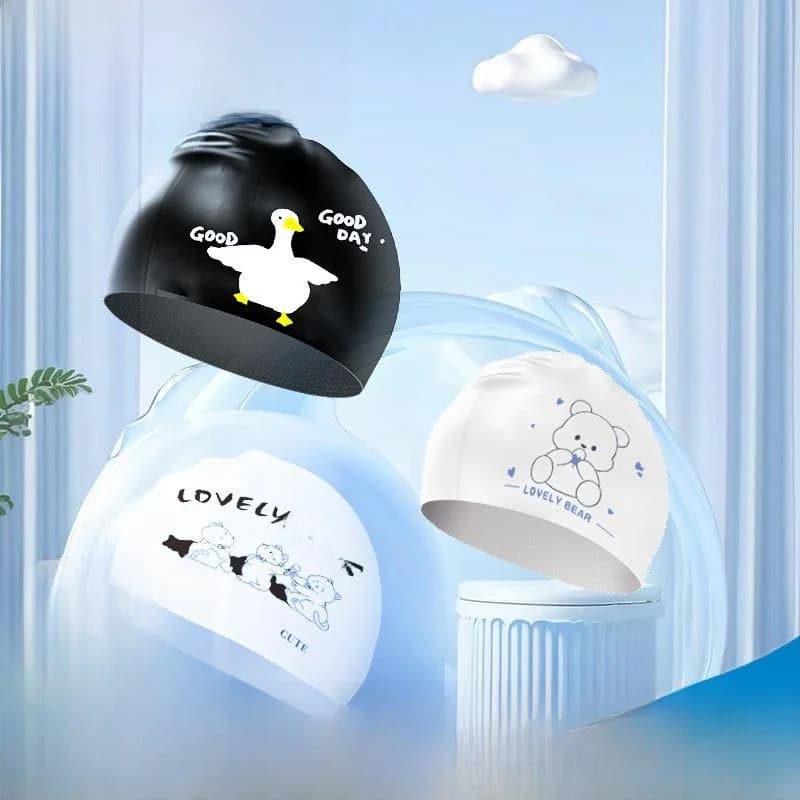 Cuffia da nuoto in silicone per bambini e adulti, alla moda, per capelli lunghi, impermeabile, comoda, antiscivolo, protezione per le orecchie