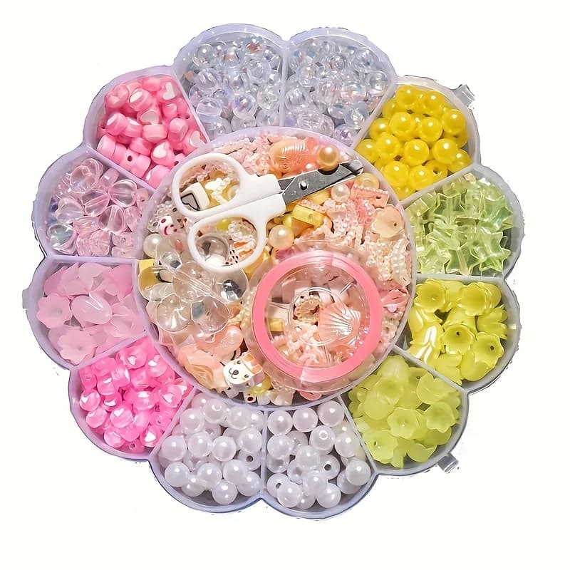 800pcs 13pcs 3-piece set, made of yellow pink white gradually changing color acrylic kit box with scissors and elastic thread DI