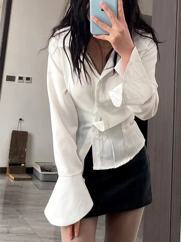 Camicie Donna Hotsweet Manica svasata Club Primavera Autunno Harajuku Solido Slim Back-bandage Tunica Semplice High Street Blusas Casual Y2k