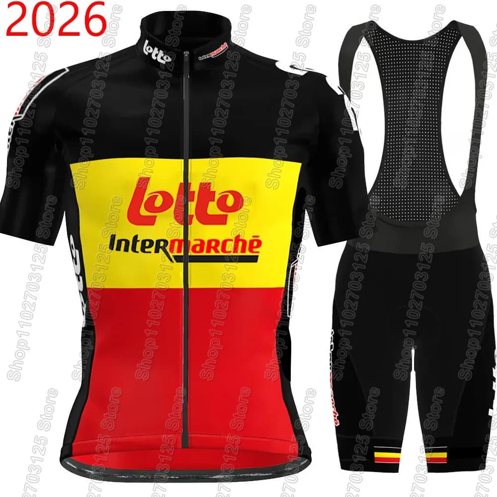 Completo da Ciclismo Lotto Intermarche 2026 Belgio: Maglia e Salopette da Bici da Corsa/MTB