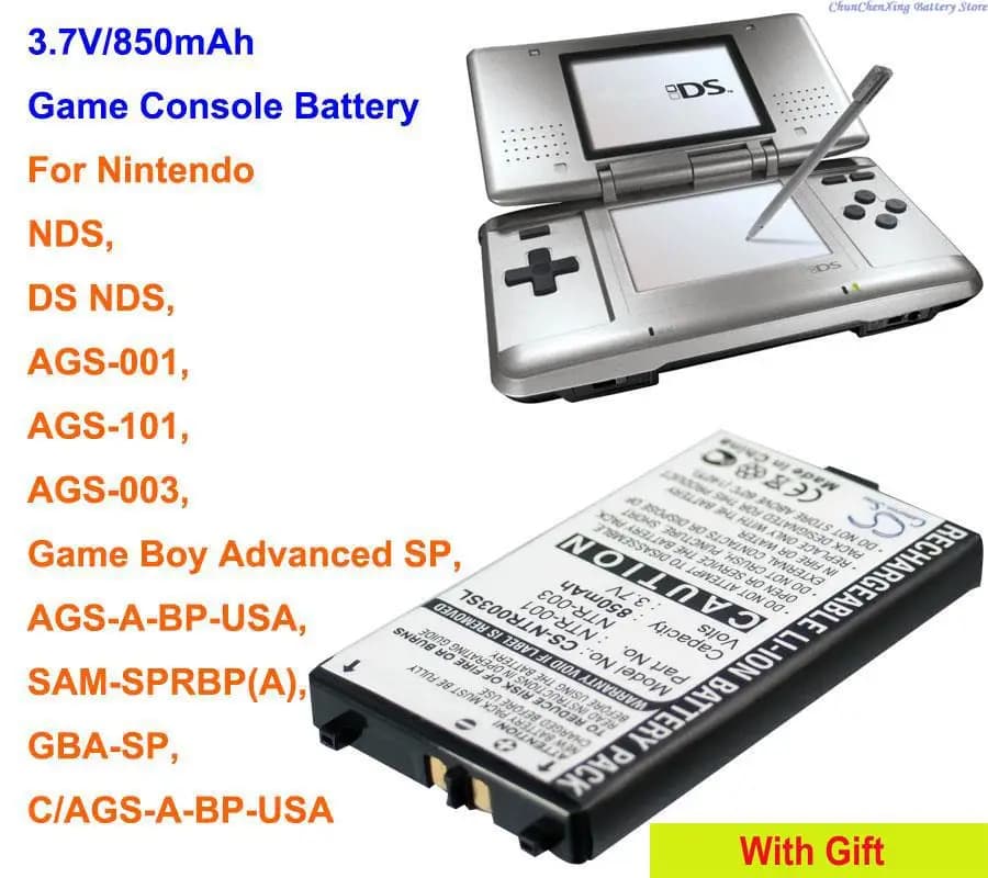 CS 3.7V 850mAh Game Console Battery NTR-001, NTR-003 BT-M12 for Nintendo NDS,DS NDS,AGS-001,AGS-101,AGS-003,GBA-SP,SAM-SPRBP(A)