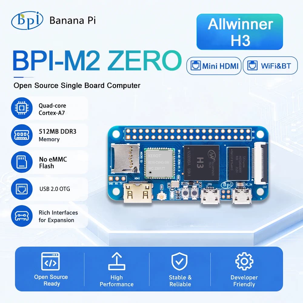 Banana Pi BPi-M2 Zero Quad-core Allwinner H3 512MB DDR3 RAM Supporto Raspberry Pi e Orange Pi Computer a scheda singola open source