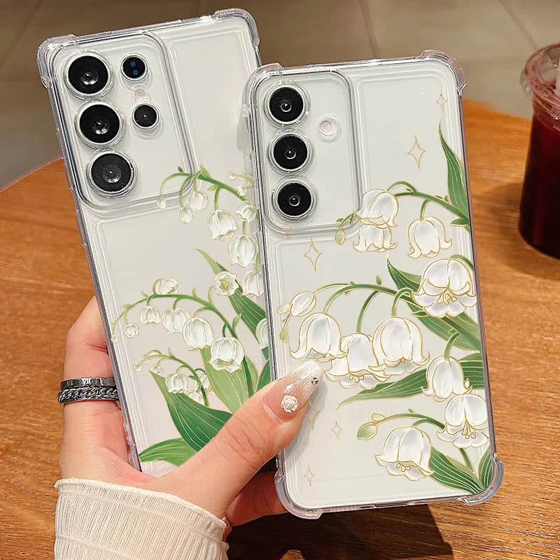 Cover in Silicone con Tulipani Bianchi per Samsung Galaxy S26 S25 S24 S23 Ultra S25 S24 FE A57 A37 A17 A56 A55 A36 A16 A15 A54