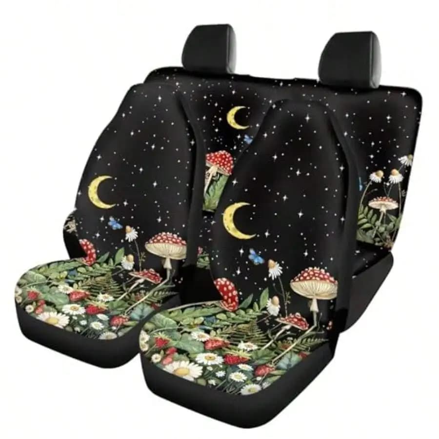Mushroom Floral Car Seat Covers Full Set Front And Rear Bench Protector