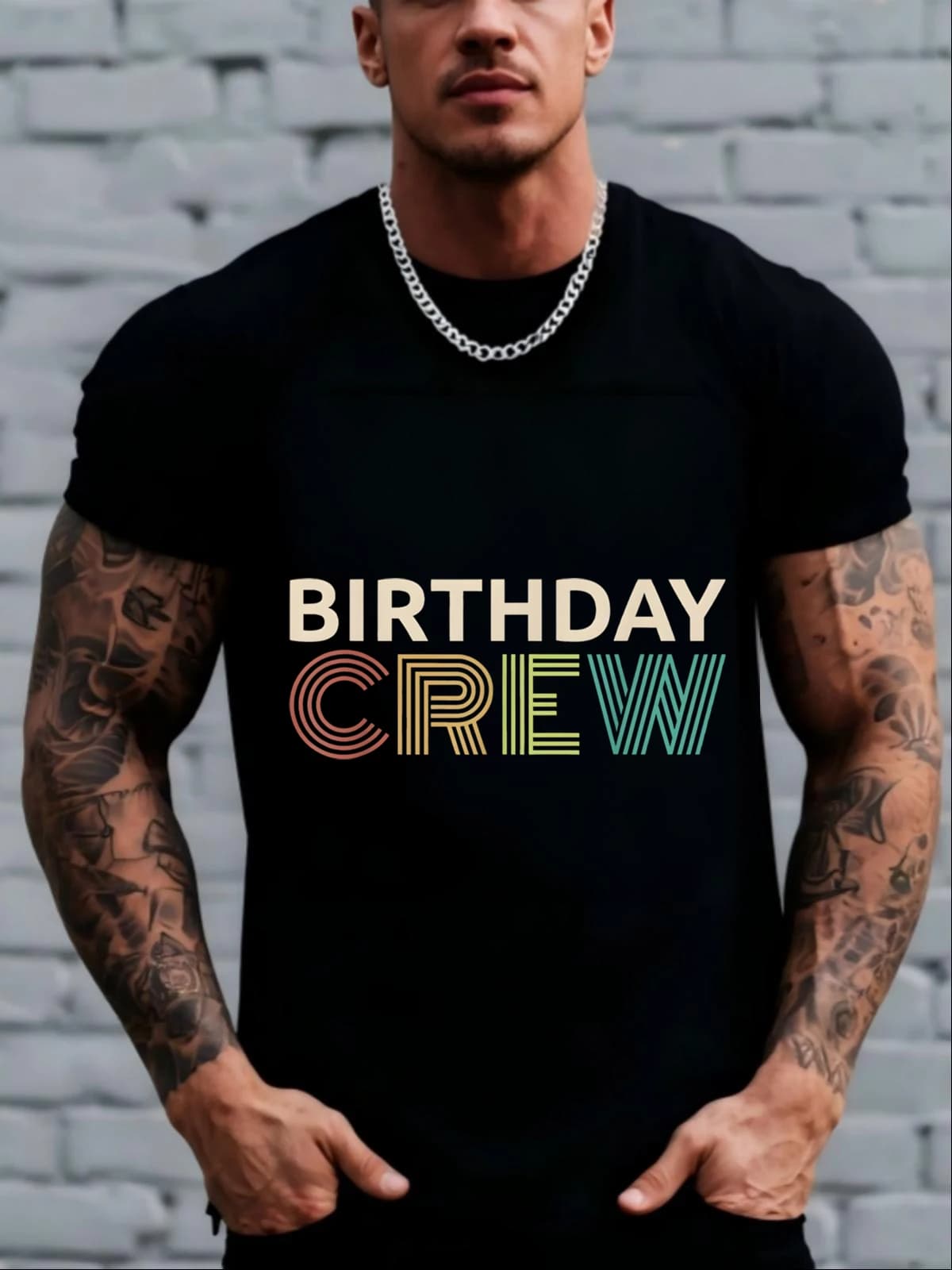 Men's Black T-shirt Casual in Mixed Cotton Crew Basic for Summer