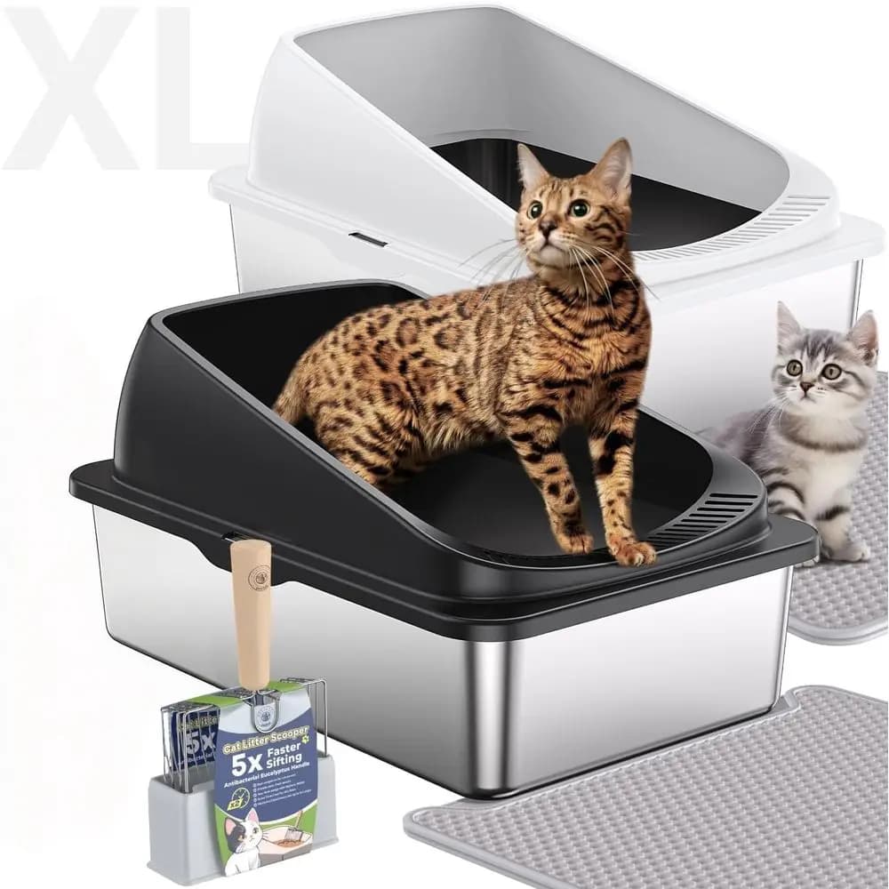 Lettiera per Gatti Extra Large in Acciaio con Bordi Alti e Coperchio, XL per Gatti Grandi e Multi-Gatti, Anti-Perdita, Facile da Pulire, Include