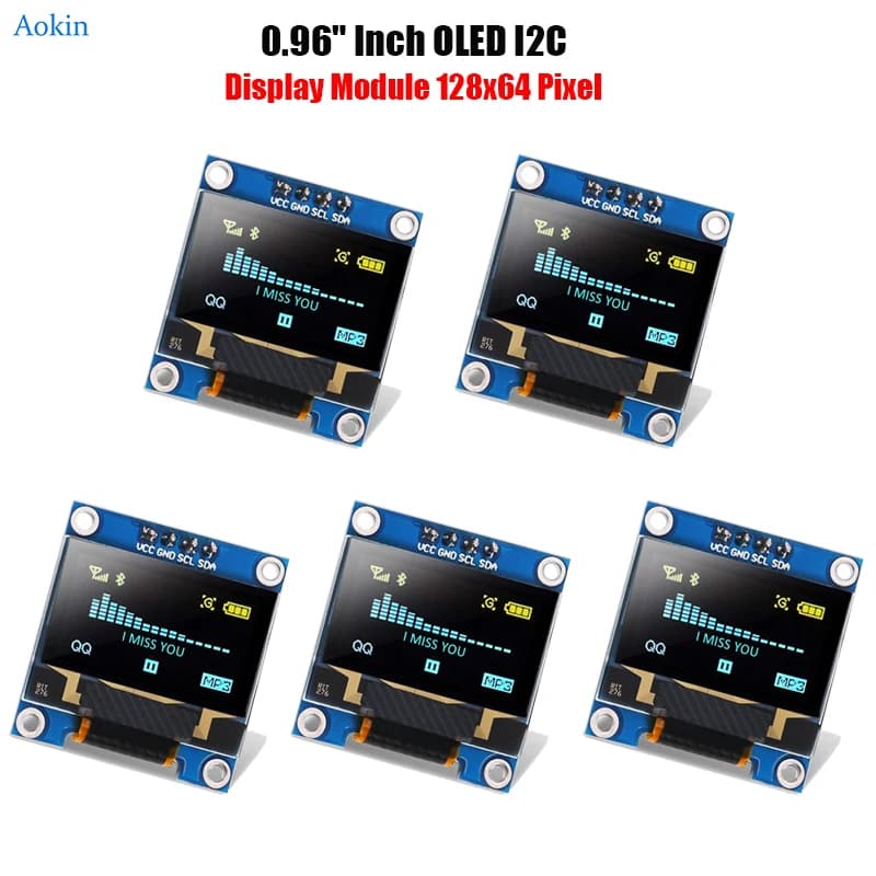 5 pcs 0.96 "OLED Screen Model I2C IIC 128x64 SSD1306 Driver I2C Chip Serial 4 Pin Display Board for Arduino ESP32