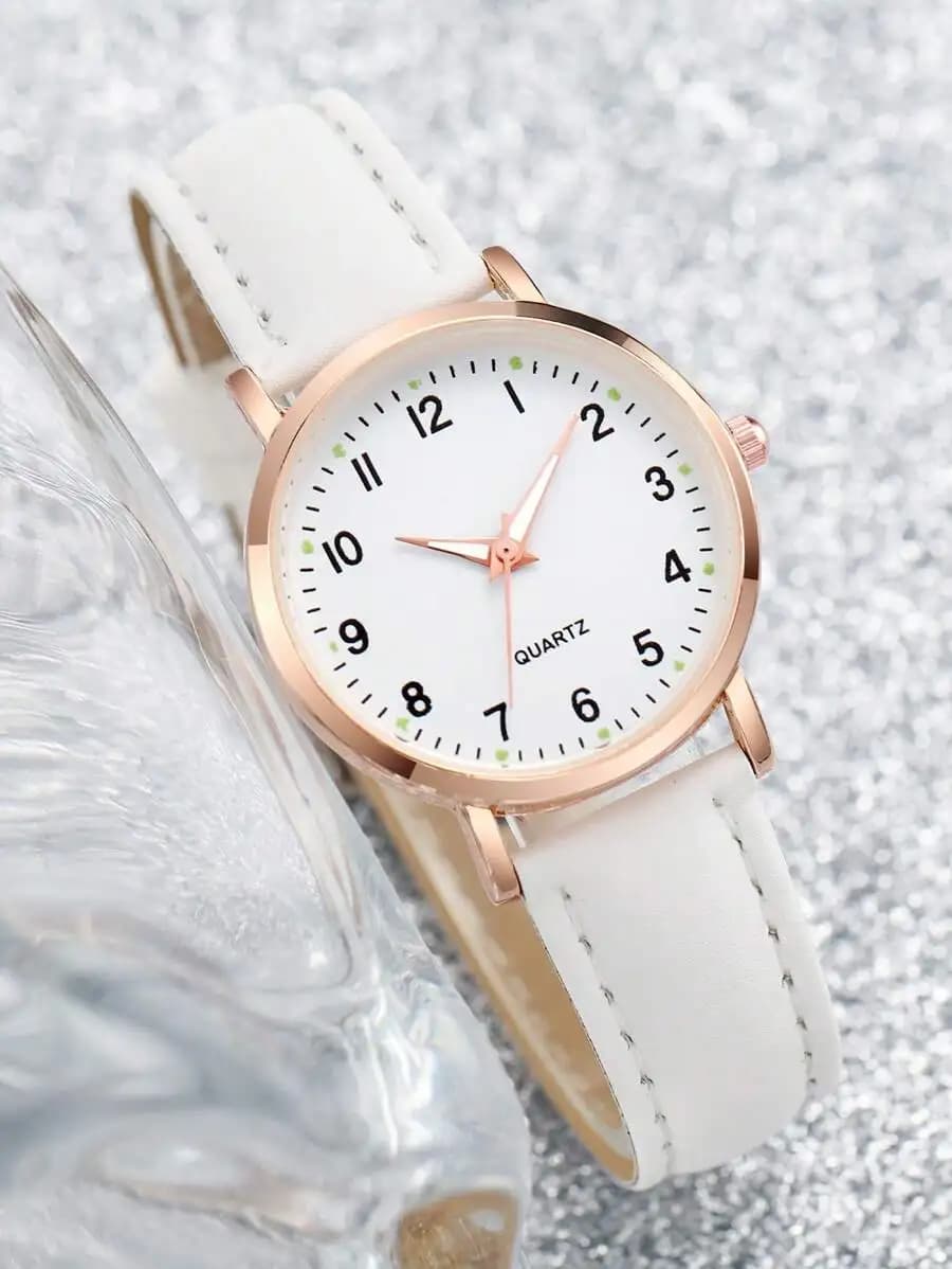 Orologio al Quarzo da Donna alla Moda con Cinturino in Pelle Bianca e Design Elegante del Quadrante