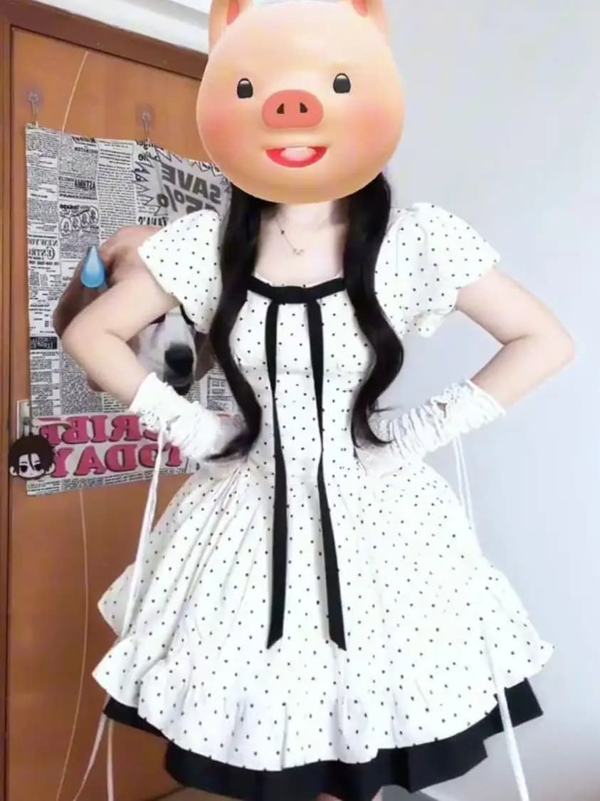 Abito a pois dolce in stile coreano con fiocco in vita, gonna corta a trapezio per donna, estivo, a vita alta, stile college