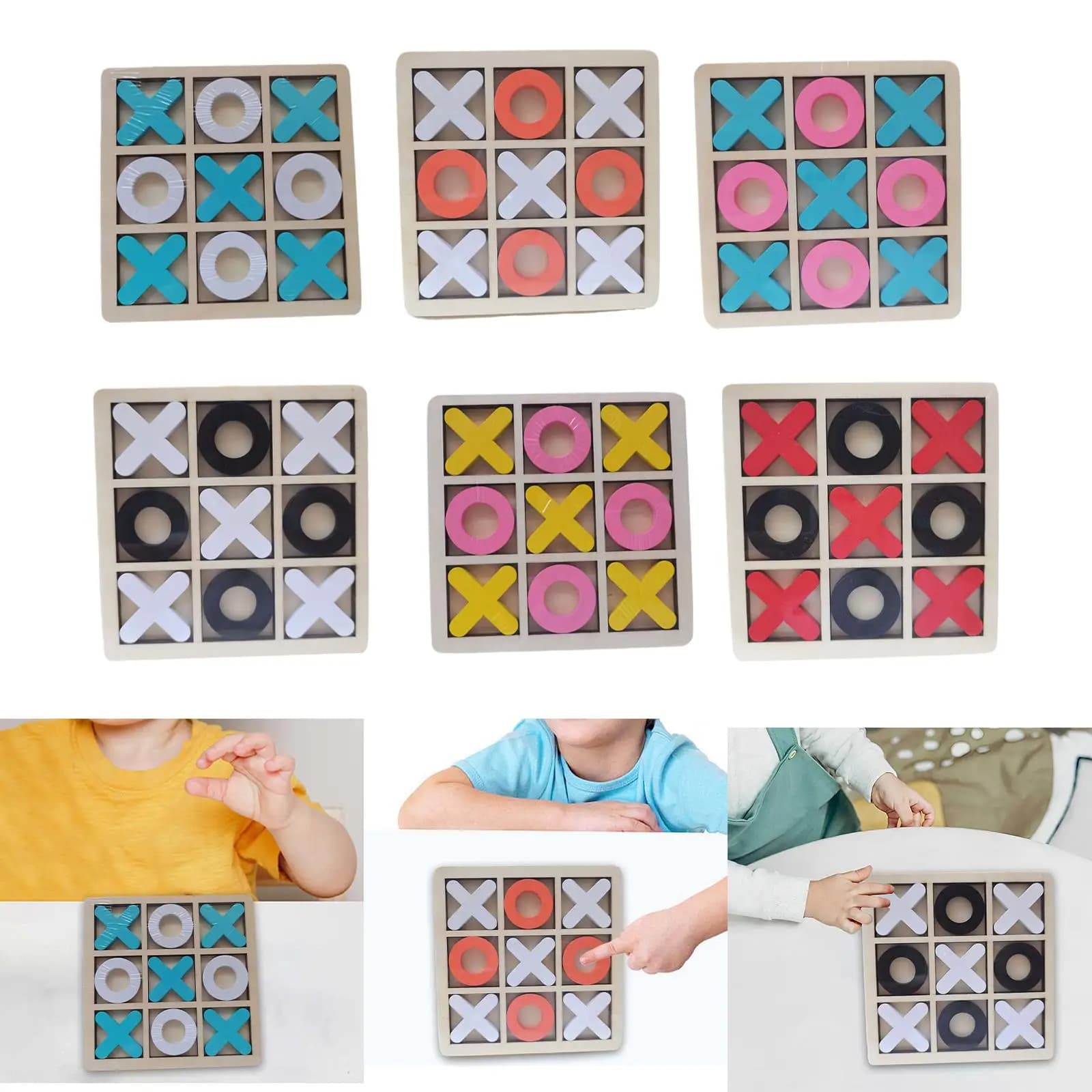 Gioco da campeggio Tic-Tac-Toe Mini tavolo da tavolo in legno per gioco classico per famiglie Puzzle per bambini Giochi di blocchi di scacchi Xo