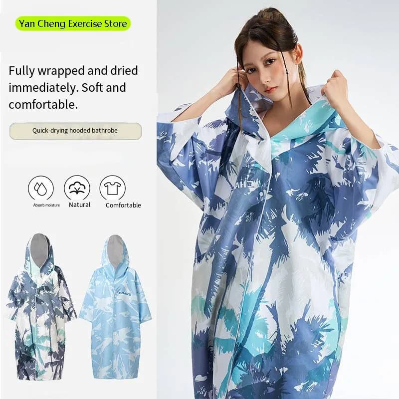 Quick Dry Surf Poncho Hooded Changing Robe Open Front Wearable Beach Absorbent Bath Cape For Swimming Outdoor Sun Protection