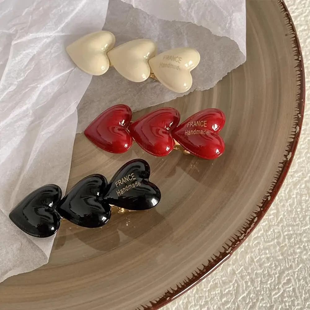 Vintage Peach Heart Duckbill Clip Wine Red Hair Styling Hair Clip Three Little Hearts Bangs Side Clips for Women Girls
