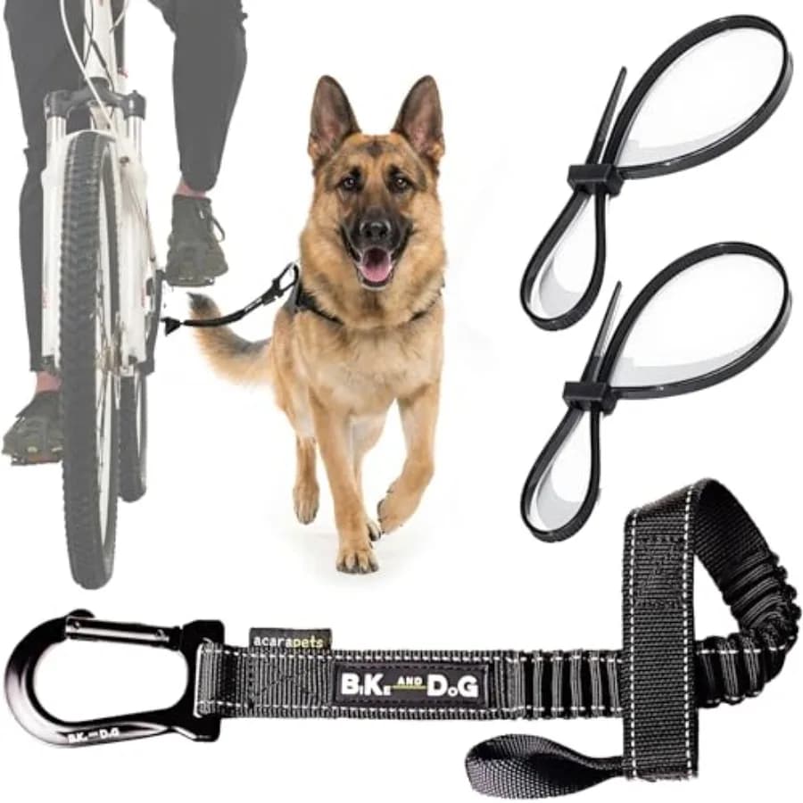 Guinzaglio e Pettorina per Cani da Bicicletta con 3 Anelli (2 Laterali) Include 2 Fascette Speciali per Bicicletta Brevettato. Nero