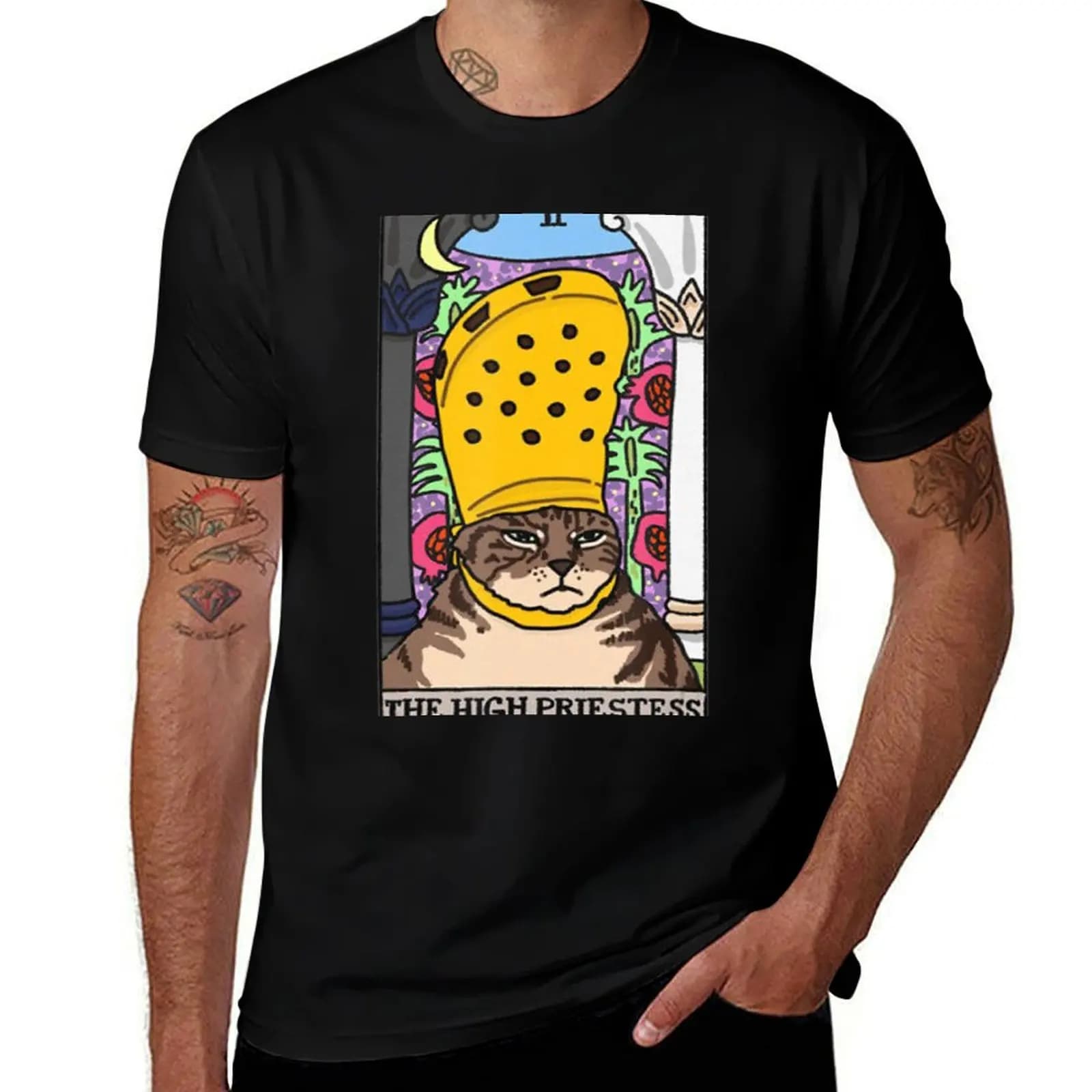T-shirt con stampa High Priestess Cat Tarot Card, comoda maglietta da indossare ogni giorno