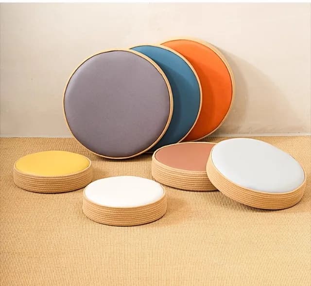 10cm Height 50cm Diameter Tufted Tech Fabric Meditation Cushion Round Floor Pouf for Yoga Tatami Firm Support