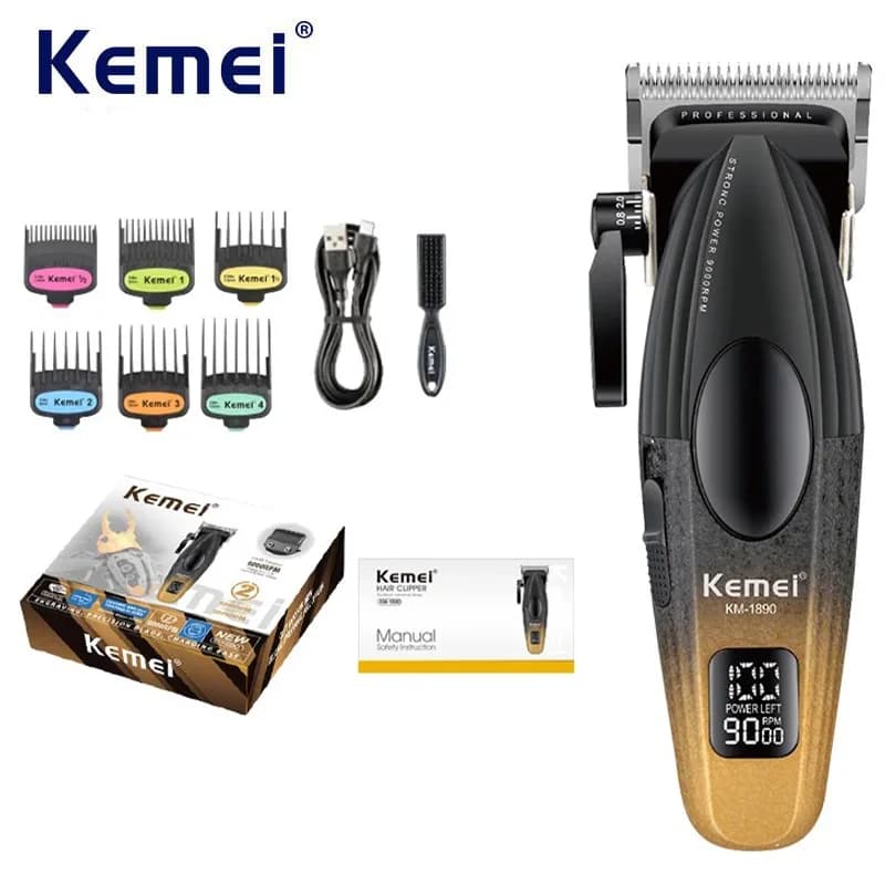 Kemei Tagliacapelli da barbiere professionale Tagliacapelli ricaricabile senza fili Tagliacapelli elettrico da uomo Corpo in metallo 9000 giri/min