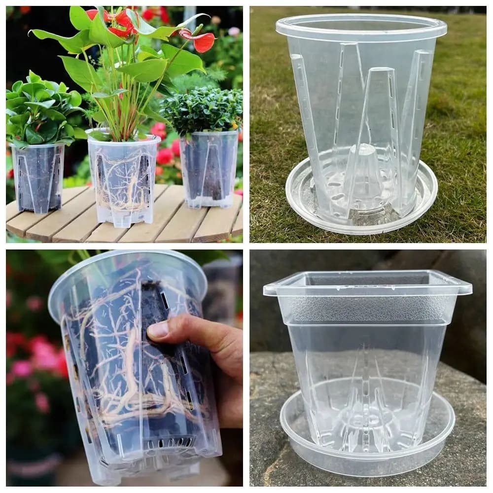 Transparent Transparent Flower Vase Square Round Plastic Flower Jar with Holes Orchid Jar for Planting Cavites Jar for Orchids Phalaenopsis