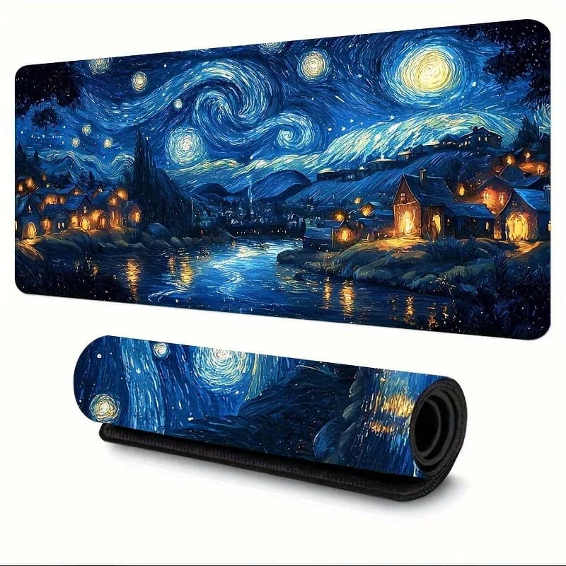 Large Starry Night Mouse Mat 900x400x3MM Play Mouse Mat Non-slip Rubber Base Art desk for players and office jobs