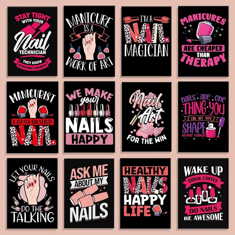 1pc frameless Pink Fashion Nail Salon Modern Cosmetics Poster Canvas Paintings Wall Art Pictures Beauty Salon Home Decor