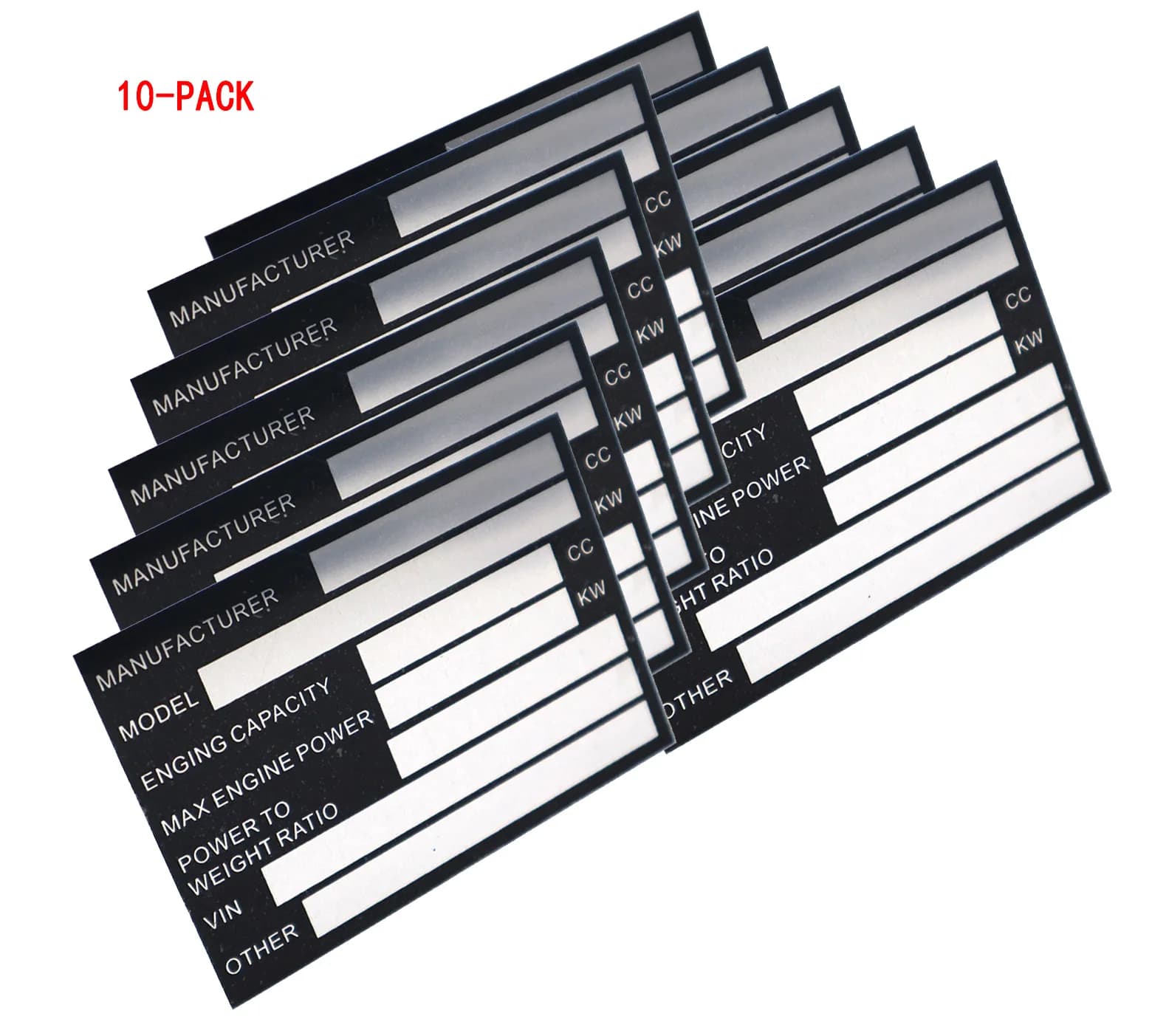 Pack of 10 blank identification plates for VIN and axle weight, for vehicles, trucks, boats and trailers, 95mm x 65mm