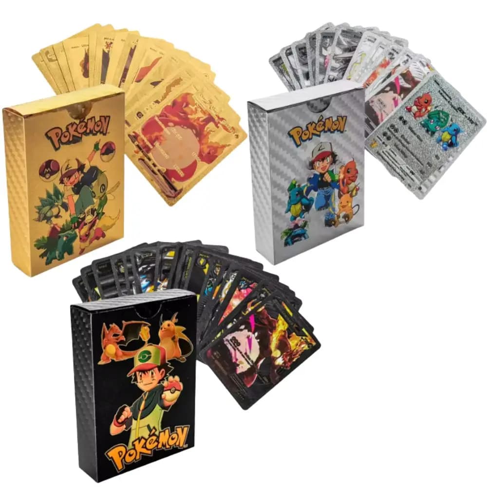 New 55PCS Pokémon Cards Vmax GX Gold Foil Flash Box Party Interactive Game English Spanish Funny Game Battle Collection Card @