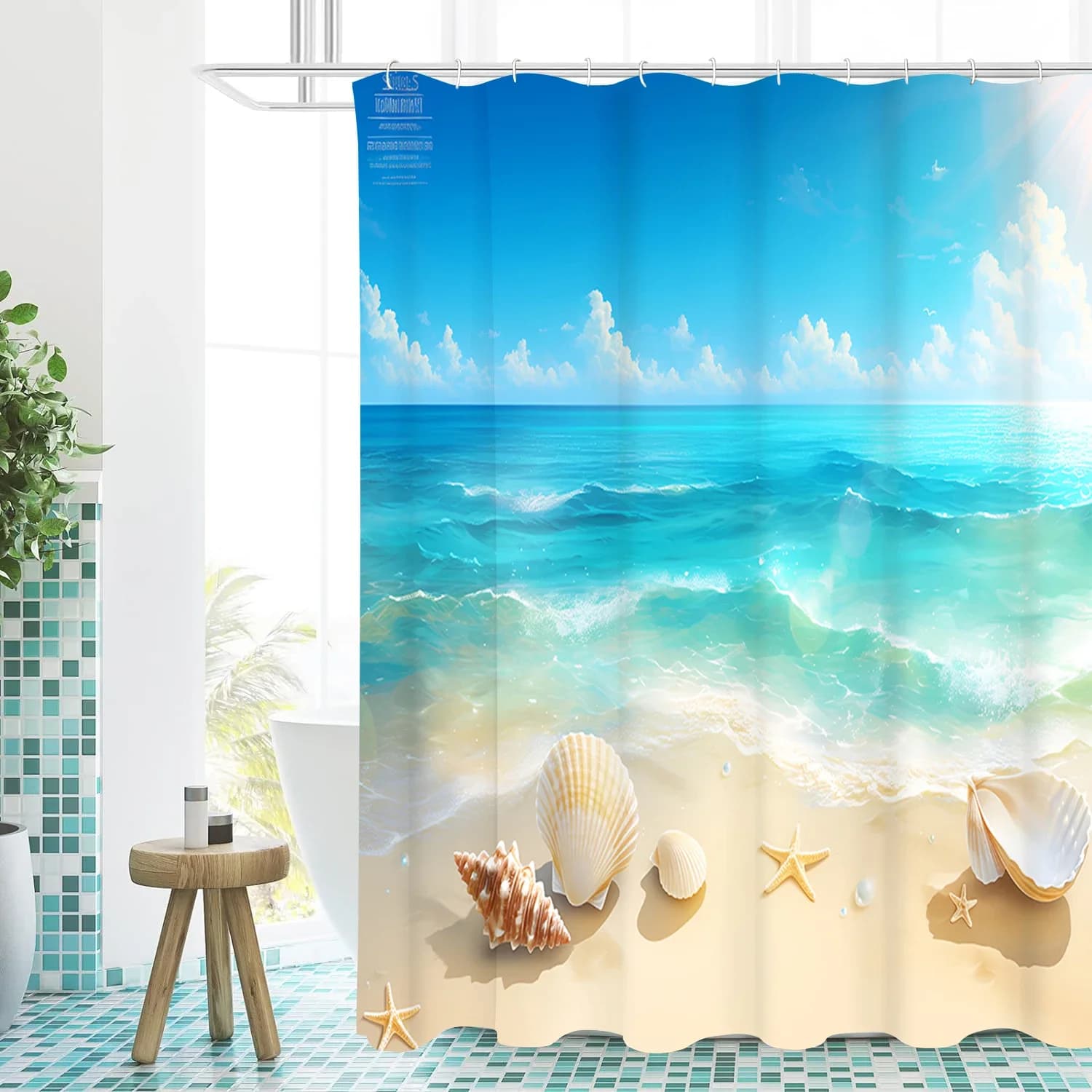 Tenda da bagno modello conchiglie da spiaggia Tenda da doccia per bagno impermeabile con 12 ganci Home Deco