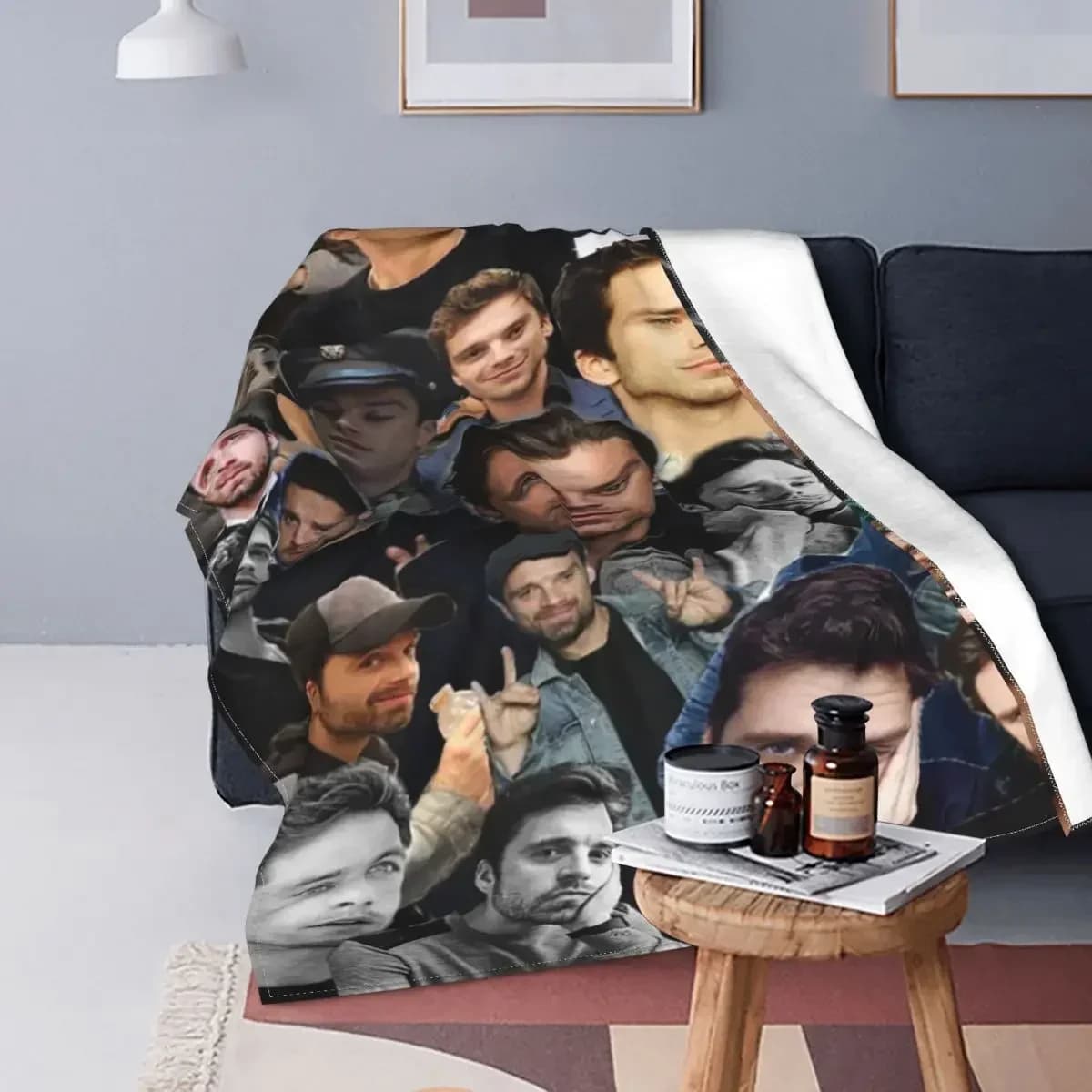 Anime Plaid Sebastian Stan Warm Throw Blankets for Sofa Office Coral Fleece Plush Print Thin Quilt Home Textile