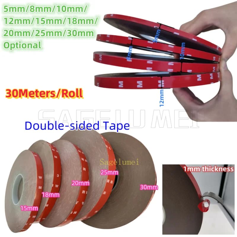 30 metri/rotolo camion auto pasta schiuma acrilica nastro biadesivo adesivo 8mm 10mm 12mm 15/18/20/25/30mm adesivo striscia LED
