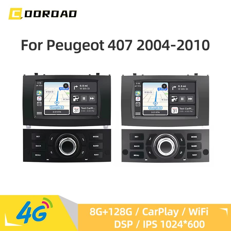 7′′ Autoradio Lettore Multimediale Android 14.0 Per Peugeot 407 2004-2010 CarPlay Navigazione GPS 4G WiFi Bluetooth DSP Stereo SWC