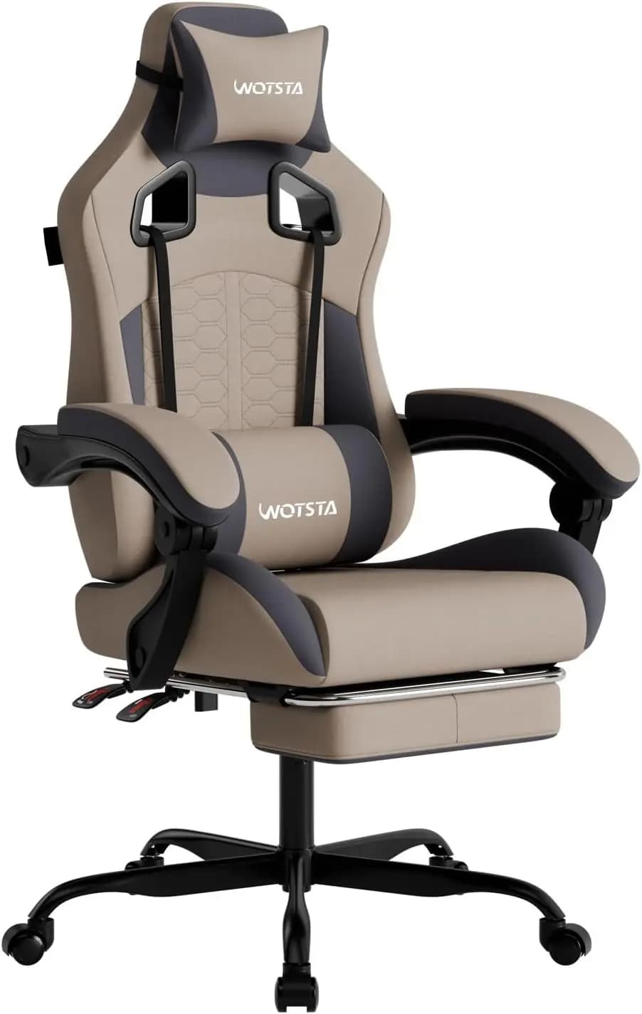 Ergonomic Gaming Chair with Massage, Footrest, Lumbar Support, 300LBS, Grey
