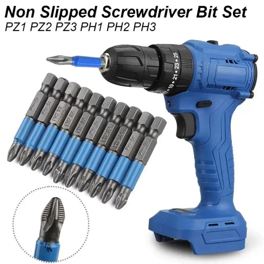 Set di 6 Cacciaviti Elettrici Antiscivolo con Impugnatura Esagonale, Punte per Trapano, Cacciaviti a Croce per Lavorazione del Legno PH1 PH2 PH3 PZ1 PZ2 PZ3