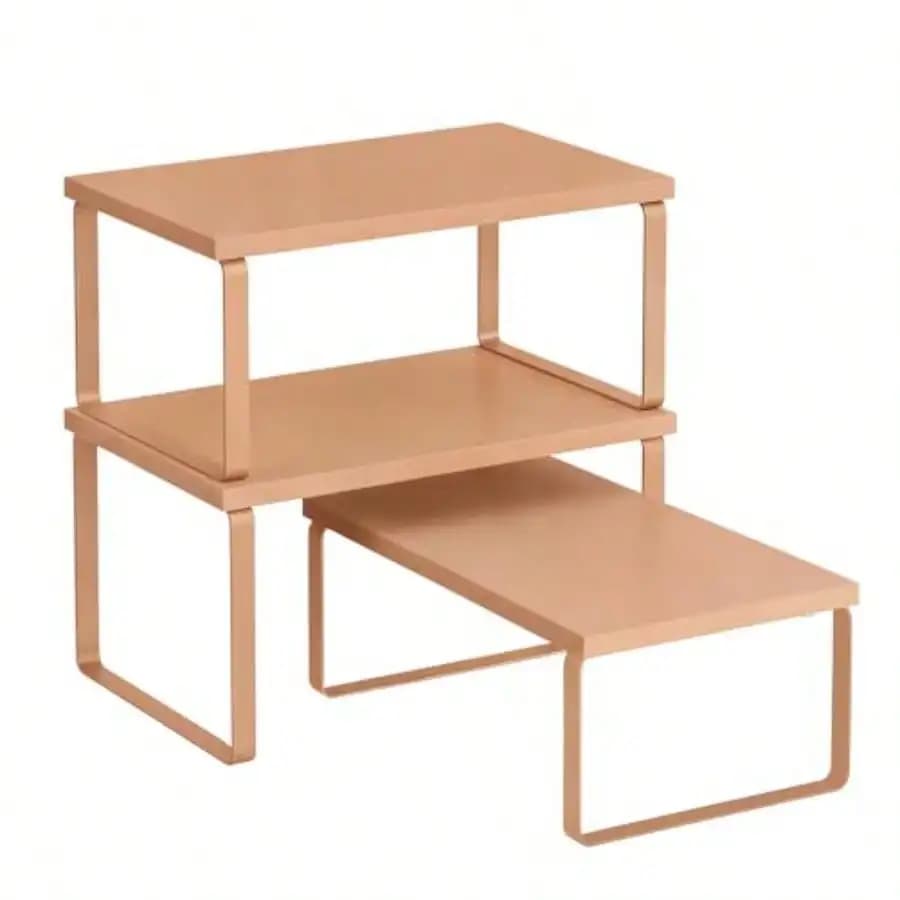 MX Cabinet Organizer Shelf Set Of 3 Kitchen Counter Shelves Kitchen Storage Spice Rack Stackable Expandable Apricot UKCS220Y01V1