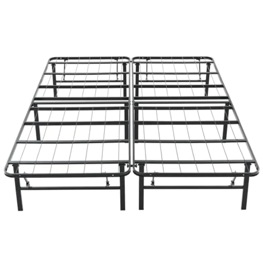 Struttura Letto Pieghevole in Metallo per Spazi Ristretti, Acciaio Nero, Design Salvaspazio con Base per Materasso a Piattaforma 14, Senza Rete a Doghe