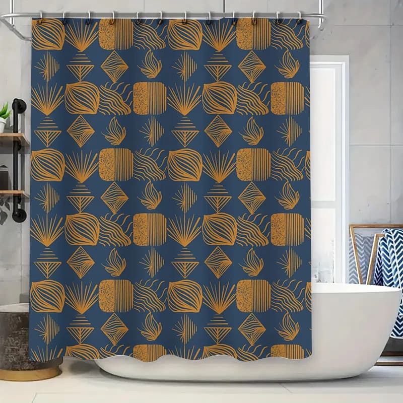 Tenda da doccia di lusso in oro blu, motivo moderno con stampa geometrica, accessori decorativi per il bagno per la decorazione domestica