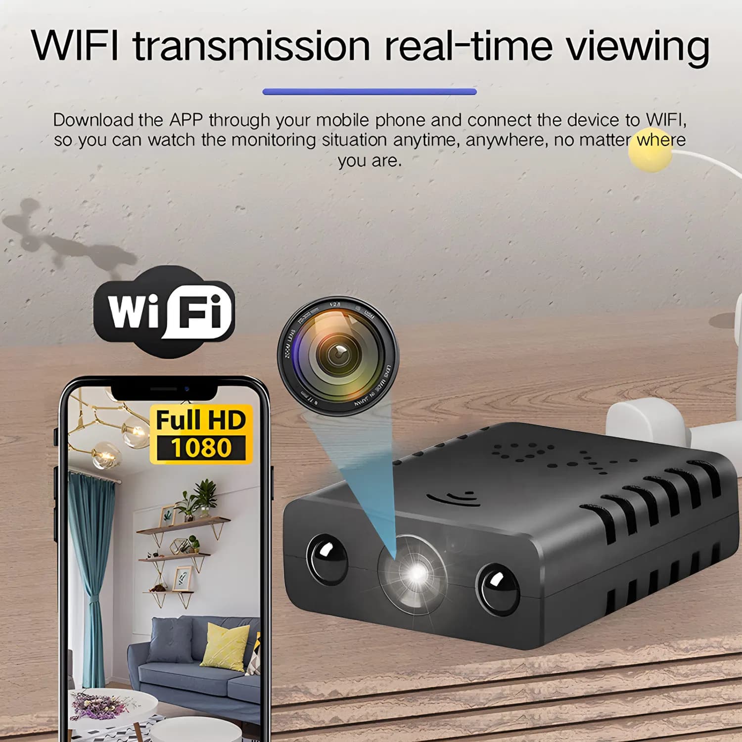 Mini Telecamera WiFi XD 1080P HD con Audio, App in Tempo Reale, Telecamera Cablata Antifurto, Telecamera IP per Sicurezza Domestica Intelligente