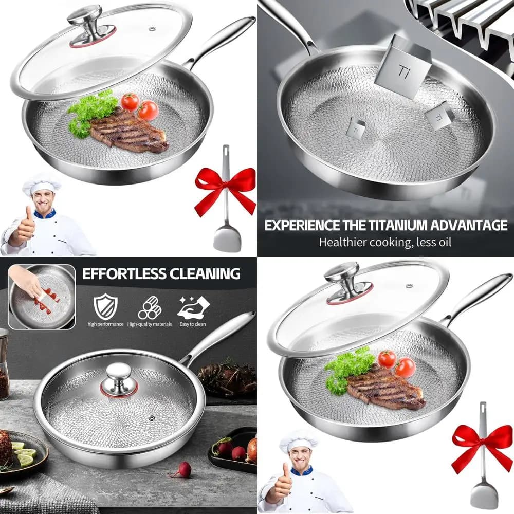 10.23 Set of multifunctional titanium and stainless steel pots with hammer cover and scratch-resistant pan