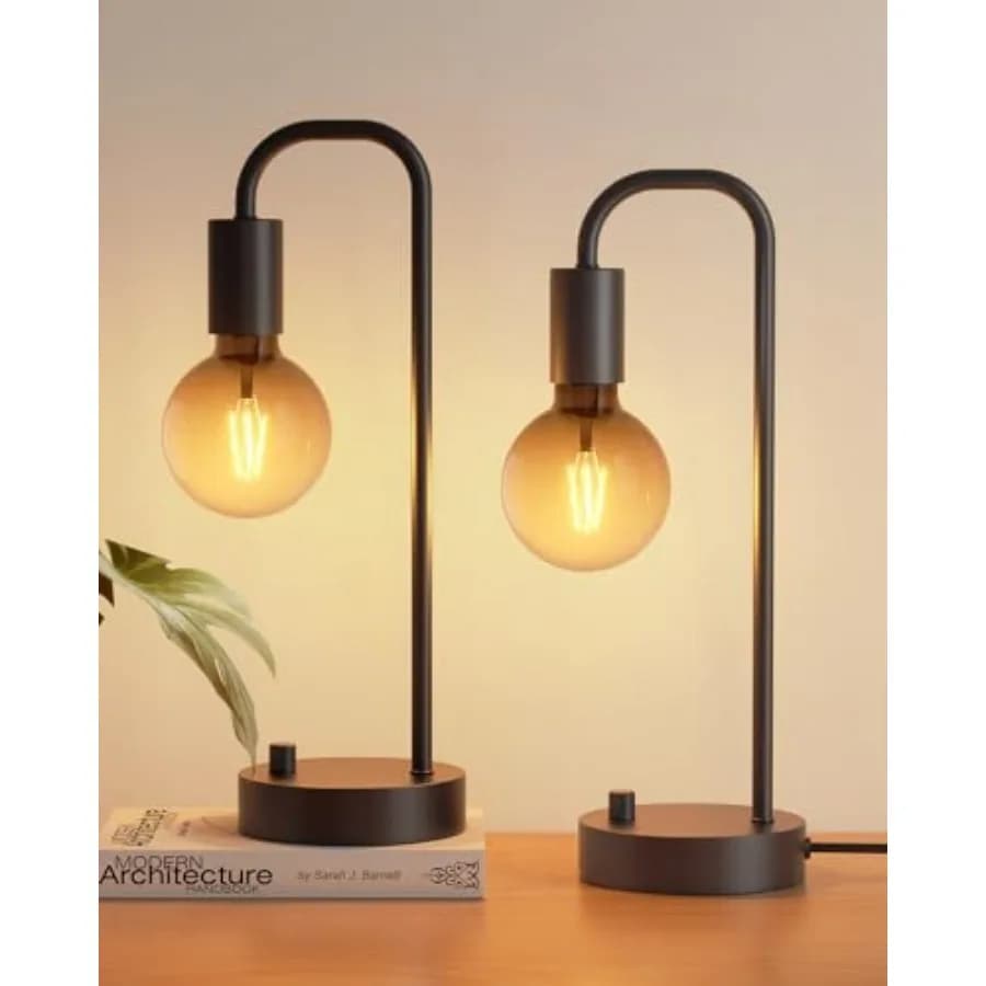 Set di 2 Lampade da Tavolo Industriali, Lampada da Comodino Completamente Dimmerabile con Lampadina LED Nera Sfumata, Moderne Lampade da Scrivania per B