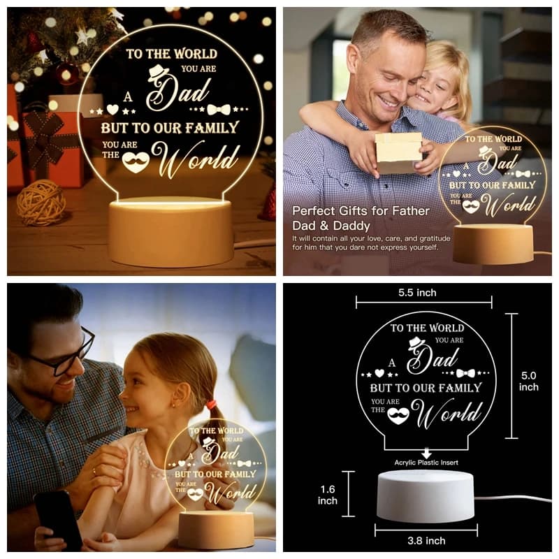 Miglior testo circolare Shpae lampada da notte per papà regalo festa del papà lampada da tavolo per camera da letto con luce acrilica a 3 colori