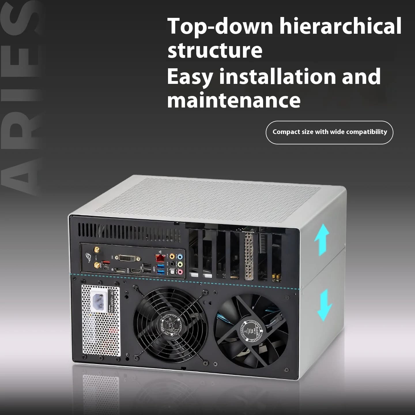 Aries 8 Posizione disco NAS Chassis Anodo Scheda principale ATX in alluminio SFX Semi-alto Pcie Flying Cow Black Herd Chassis del server di archiviazione
