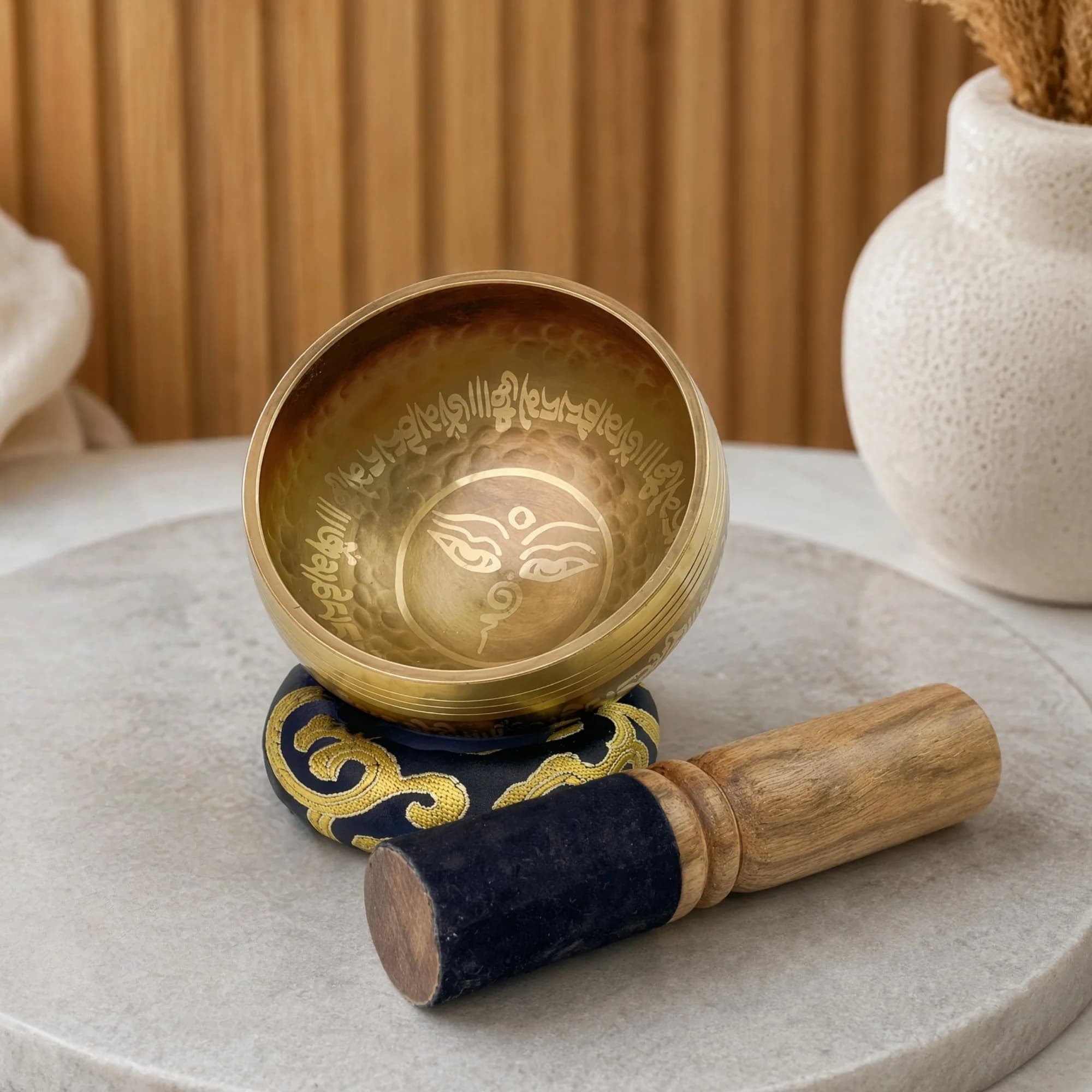 Miwayer Gold Eye Tibetan Singing Bowl Set Nepal Handmade Copper Sound Bowl for Yoga Meditation Religious Supplies Therapy