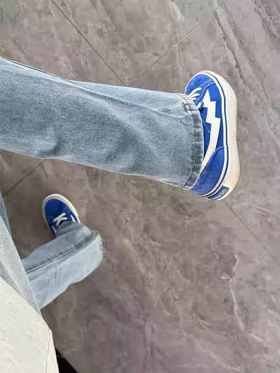 Jeans Skinny a Vita Alta Stile Americano, Pantaloni in Denim Blu Chiaro Casual a Gamba Dritta per Donna