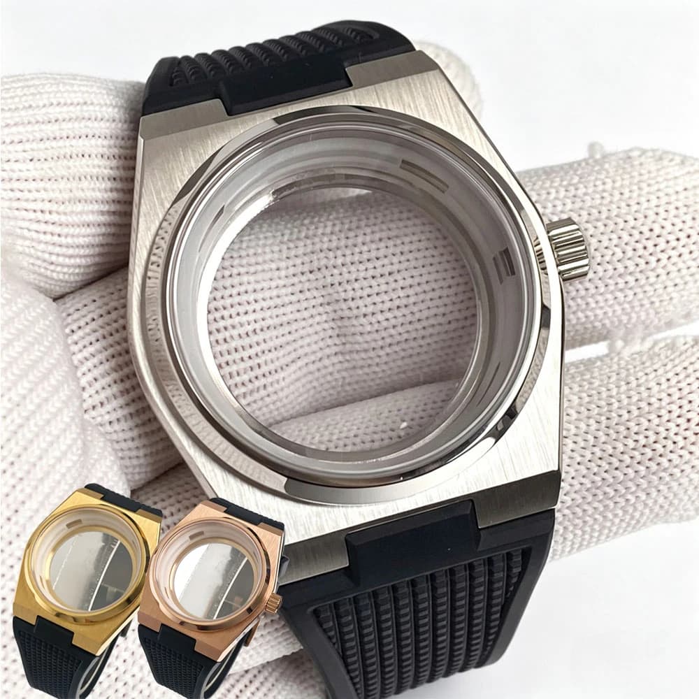 Silver Gold 40mm for PRX Super Player Model Men Watch NH35 Watch Case fit NH36 NH38 NH70 NH71 NH72 Polished Bezel Silicone Band