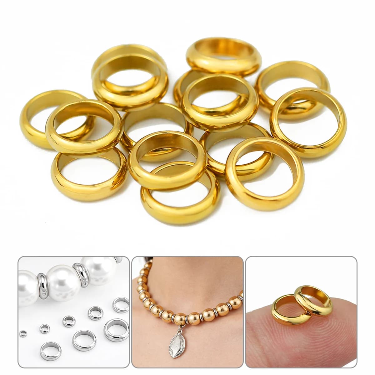 10-100 Pezzi Anelli Chiusi in Acciaio Inox per Creazione di Gioielli Fai-da-Te, Perline Distanziatrici per Collane e Bracciali, Accessori Artigianali