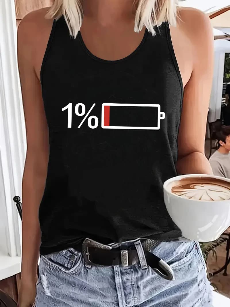 Canotta da donna divertente con stampa 'Batteria Scarica' 2026, girocollo senza maniche, casual, per primavera estate