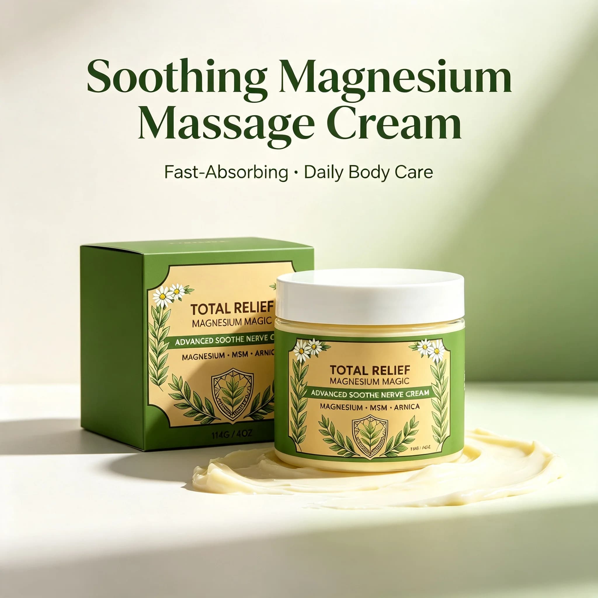 Soothing Magnesium Massage Cream, Gentle Non‑Irritating Topical, Fast‑Absorbing for Knees, Shoulders & Elbows, Daily Body Care